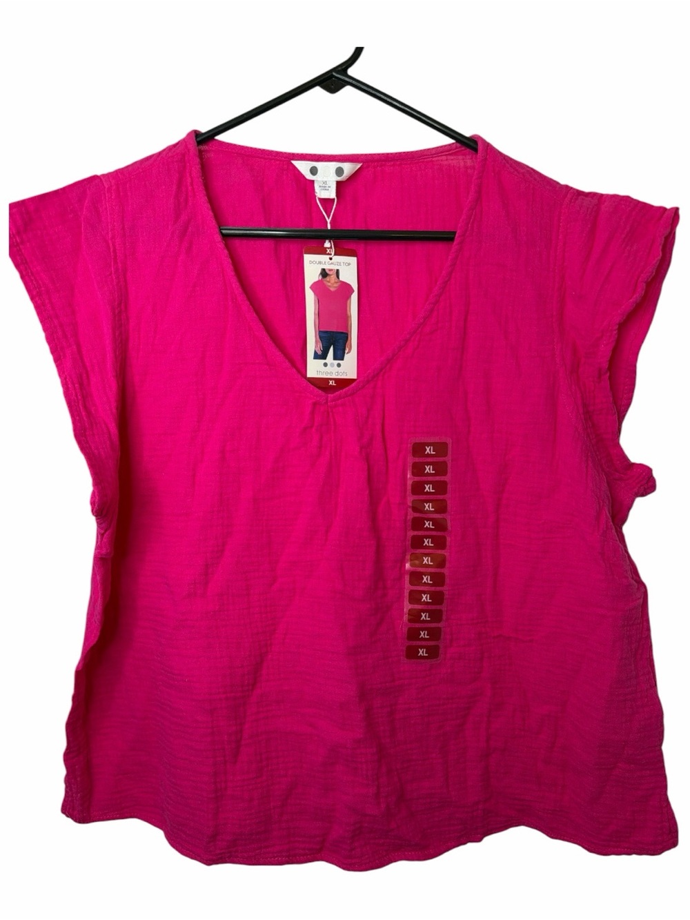 NWT Three Dots Fuchsia Double Gauze Top XL